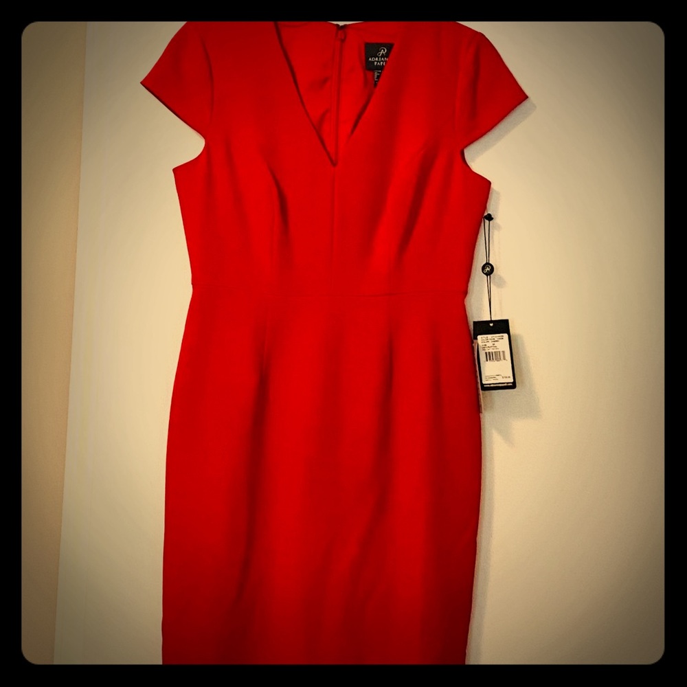 Adrianna Papell Cherry Red Pencil Crepe Sheath